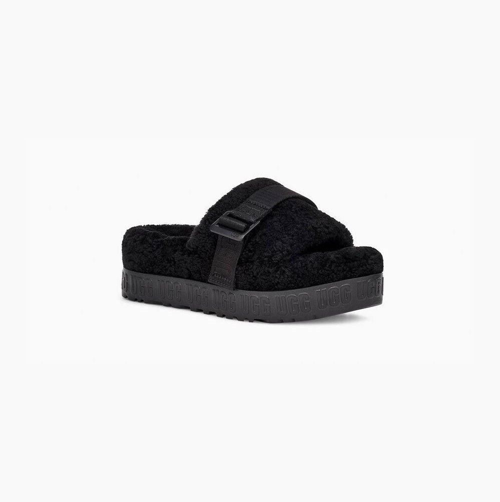 UGG Fluffita Black Slippers for Women (KRIF93514)